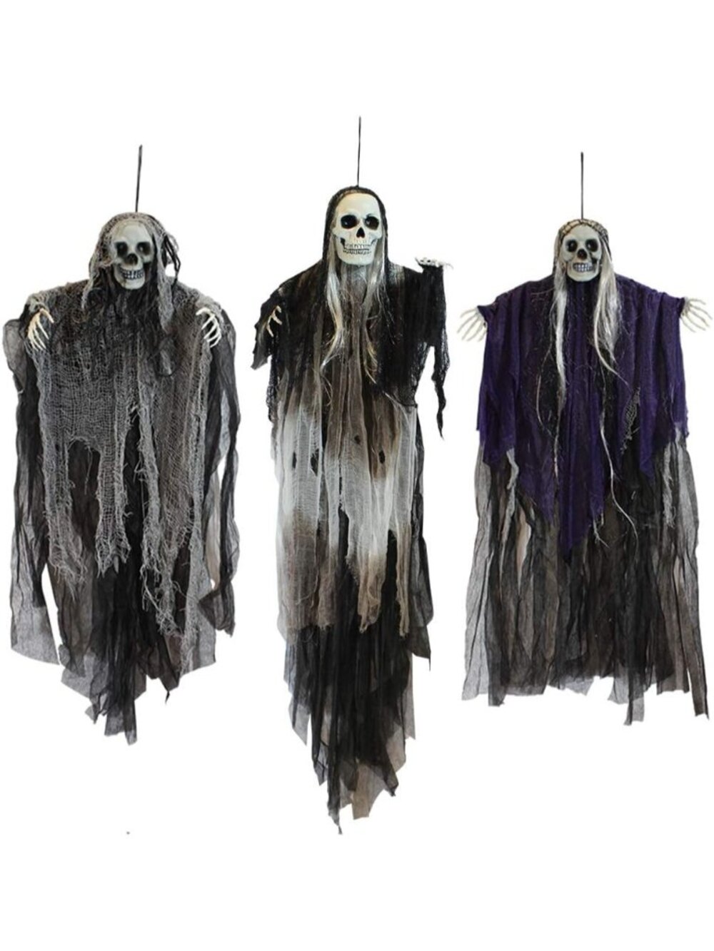 3 Pack Hanging Halloween Skeleton Ghosts Grim Reaper Outdoor Yard Decor